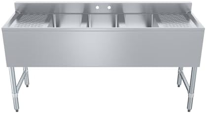 AmGood 60 in. x 19 in. Three Bowl Commercial Underbar Sink - Image 2