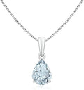 Angara Natural Aquamarine Solitaire Pendant for Women | Pear-Shaped Aquamarine Solitaire Pendant in 14K Solid Gold/Silver/Platinum With 18" Chain | March Birthday, Gemstone Jewelry Gift