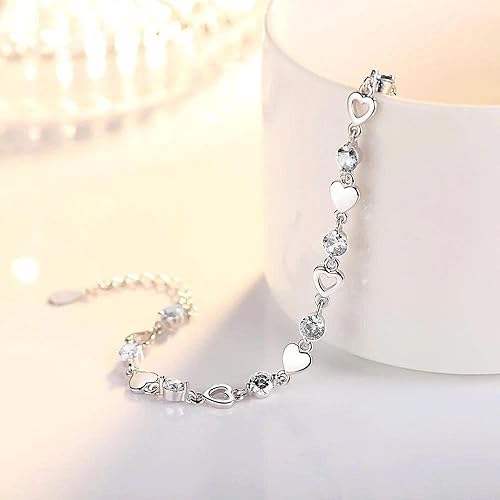To My Daughter Bracelet, Silver Heart Chain Bracelet with Shiny Stones, Perfect Birthday or Graduation Christmas Gift for Daughter with Message Card Gift Box