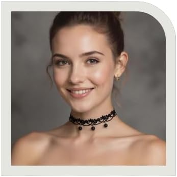 Choker Necklace for Women, Black Necklace Lace Choker for Women Lace Collar Choker with Beaded Pendant, 2.36" Adjustable Necklace Extender