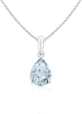 Angara Natural Aquamarine Solitaire Pendant for Women | Pear-Shaped Aquamarine Solitaire Pendant in 14K Solid Gold/Silver/Platinum With 18" Chain | March Birthday, Gemstone Jewelry Gift