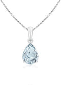 Angara Natural Aquamarine Solitaire Pendant for Women | Pear-Shaped Aquamarine Solitaire Pendant in 14K Solid Gold/Silver/Platinum With 18" Chain | March Birthday, Gemstone Jewelry Gift