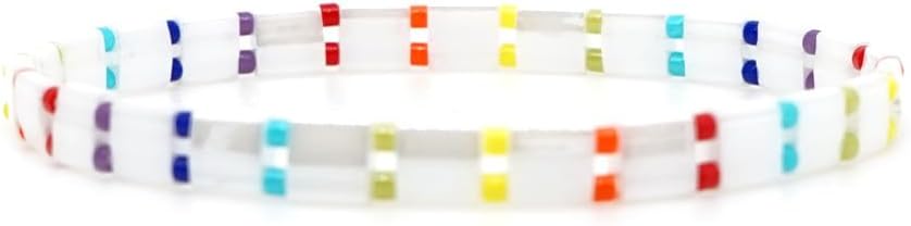 Sonateomber Tila Flat Beaded Stretch Bracelets for Women, Trendy Unique Colorful Square Beads Handmade Stack Bracelet Friendship Accessories Fashion Jewelry Gift