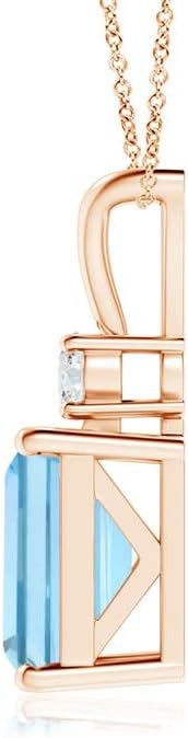 Angara Natural Aquamarine Solitaire Pendant for Women | Emerald-Cut Aquamarine Pendant with Diamond in 14K Solid Gold/Silver/Platinum With 18" Chain | March Birthday, Gemstone Jewelry Gift