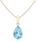 Angara Natural Aquamarine Solitaire Pendant for Women | Pear-Shaped Aquamarine Solitaire Pendant in 14K Solid Gold/Silver/Platinum With 18" Chain | March Birthday, Gemstone Jewelry Gift