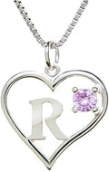 Silver Sterling Necklace Initial Letter A-Z Birthstone for Women – Personalized Custom Jewelry Pendant with Heart Design Customized Dainty Charm for Wife Girlfriend Mom – 18" Box Chain