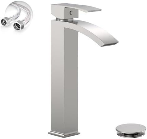 Brushed Nickel Vessel Sink Faucet, Waterfall Bathroom Faucets by Greenspring