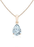Angara Natural Aquamarine Solitaire Pendant for Women | Pear-Shaped Aquamarine Solitaire Pendant in 14K Solid Gold/Silver/Platinum With 18" Chain | March Birthday, Gemstone Jewelry Gift
