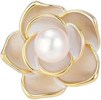 Pearl Flower Brooch for Women - Gold Plated Pearl Flower Pin Rhinestone Buttons Lapel Pin Jewelry - Valentine's Day Gift