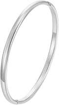 Classic 4mm Plain Bangle Bracelet for Women, 7.5 Inch, 14K Yellow Gold Plated Sterling Silver, Secure Hinge Lock, Gift for Her