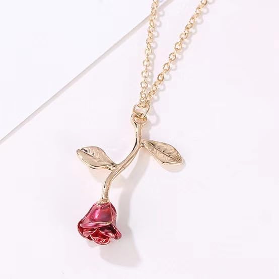 ONLYJUMP Rose Alloy Necklace for Women Heart Pendant Copper Zircon Light Luxury Fashion Jewelry Dainty Romantic Statement Necklace for Daily Wear Ideal Valentine's Day Anniversary Birthday Gift