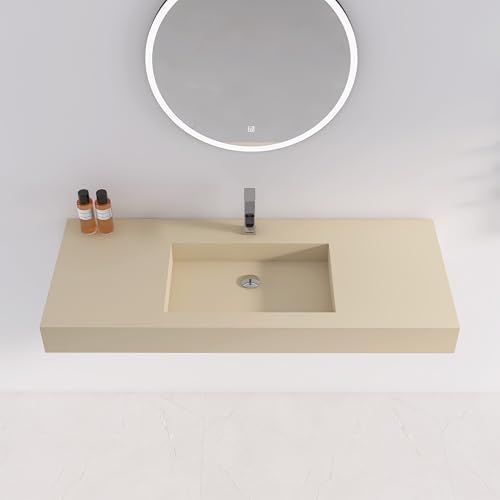 47"X19" Bathroom Sink with Single Faucet Hole, Stone Resin Wall-Mount or by MEDUNJESS
