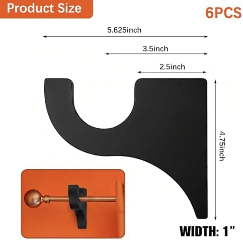 6 Pack Black Curtain Hooks for Wall, Wooden Shower Rod Holder - Image 2