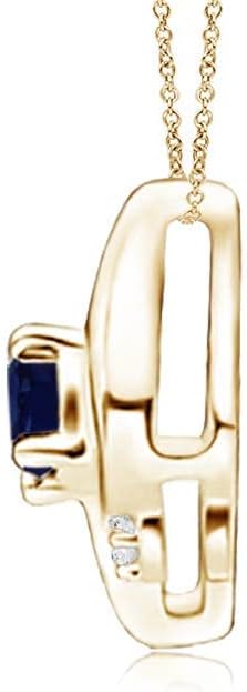 Angara Natural Blue Sapphire Pendant for Women | Shell Style Oval Sapphire and Diamond Pendant in 14K Solid Gold/Silver/Platinum With 18" Chain | September Birthday, Gemstone Jewelry Gift