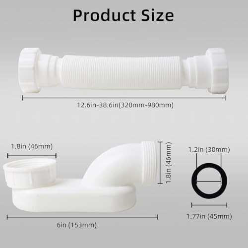 Low Profile 1 1/2" P Trap Flexible Bathtub & Shower Drain Pipe, Flat P Trap Kit - Image 2