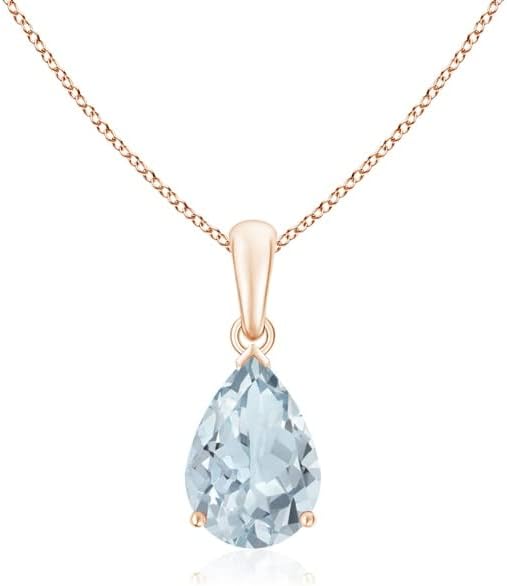 Angara Natural Aquamarine Solitaire Pendant for Women | Pear-Shaped Aquamarine Solitaire Pendant in 14K Solid Gold/Silver/Platinum With 18" Chain | March Birthday, Gemstone Jewelry Gift