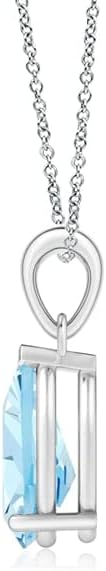 Angara Natural Aquamarine Solitaire Pendant for Women | Pear-Shaped Aquamarine Solitaire Pendant in 14K Solid Gold/Silver/Platinum With 18" Chain | March Birthday, Gemstone Jewelry Gift