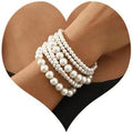 Sither 6 Pack Pearls Bracelets for Women Pearls Bracelets Set Boho Jewelry for Halloween Prom Party Christmas Gift