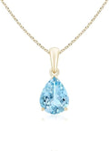 Angara Natural Aquamarine Solitaire Pendant for Women | Pear-Shaped Aquamarine Solitaire Pendant in 14K Solid Gold/Silver/Platinum With 18" Chain | March Birthday, Gemstone Jewelry Gift