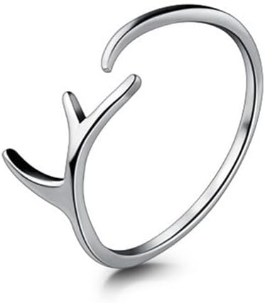 Amkaka Adjustable Rings for Women S925 Sterling Silver Christmas Antlers Open Ring Minimalist Hypoallergenic Ring Gift
