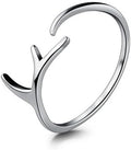 Amkaka Adjustable Rings for Women S925 Sterling Silver Christmas Antlers Open Ring Minimalist Hypoallergenic Ring Gift
