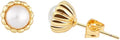 Brass Simulated Pearl Flower Stud Earrings