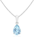 Angara Natural Aquamarine Solitaire Pendant for Women | Pear-Shaped Aquamarine Solitaire Pendant in 14K Solid Gold/Silver/Platinum With 18" Chain | March Birthday, Gemstone Jewelry Gift