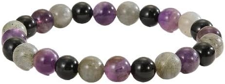 Crytsal Vibe Ultimate Protection Bracelet - Labradorite – Amethyst – Black Tourmaline - 8mm Beaded Bracelet for Protection - Elastic Adjustable Size