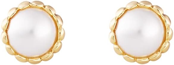 Brass Simulated Pearl Flower Stud Earrings