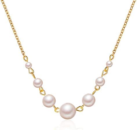 Pearl Alloy Necklace Gold Necklace Round Pearl Necklace Statement Necklace Women’s Jewelry Necklace Chain Pearl Necklaces for Women Gifts for Women Pearl Jewelry – 20.2"+2.7"