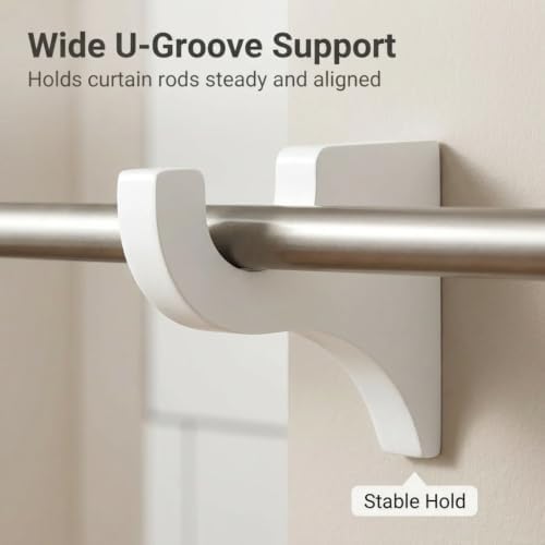 6 Pack White Curtain Hooks for Wall, Wooden Shower Rod Holder - Image 4