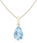 Angara Natural Aquamarine Solitaire Pendant for Women | Pear-Shaped Aquamarine Solitaire Pendant in 14K Solid Gold/Silver/Platinum With 18" Chain | March Birthday, Gemstone Jewelry Gift