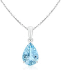 Angara Natural Aquamarine Solitaire Pendant for Women | Pear-Shaped Aquamarine Solitaire Pendant in 14K Solid Gold/Silver/Platinum With 18" Chain | March Birthday, Gemstone Jewelry Gift