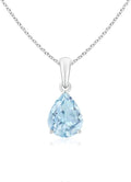 Angara Natural Aquamarine Solitaire Pendant for Women | Pear-Shaped Aquamarine Solitaire Pendant in 14K Solid Gold/Silver/Platinum With 18" Chain | March Birthday, Gemstone Jewelry Gift