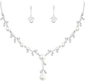 Luxury Cubic Zirconia Aurtrian Crystal Pearl Floral Necklace Dangle Earrings Wedding Bridal Jewelry Set Birthday Gifts for Her
