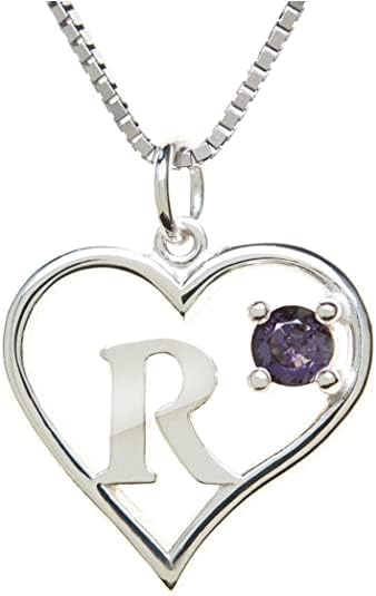 Silver Sterling Necklace Initial Letter A-Z Birthstone for Women – Personalized Custom Jewelry Pendant with Heart Design Customized Dainty Charm for Wife Girlfriend Mom – 18" Box Chain