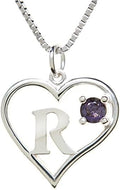 Silver Sterling Necklace Initial Letter A-Z Birthstone for Women – Personalized Custom Jewelry Pendant with Heart Design Customized Dainty Charm for Wife Girlfriend Mom – 18" Box Chain