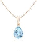 Angara Natural Aquamarine Solitaire Pendant for Women | Pear-Shaped Aquamarine Solitaire Pendant in 14K Solid Gold/Silver/Platinum With 18" Chain | March Birthday, Gemstone Jewelry Gift