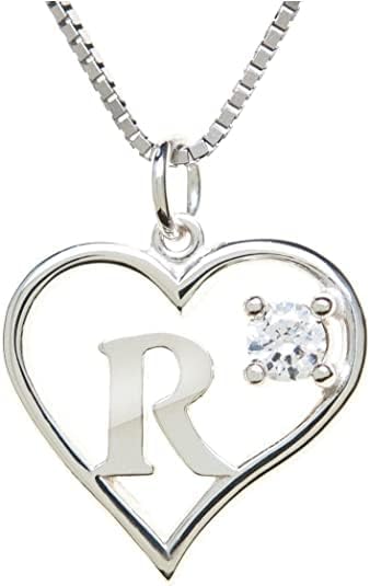 Silver Sterling Necklace Initial Letter A-Z Birthstone for Women – Personalized Custom Jewelry Pendant with Heart Design Customized Dainty Charm for Wife Girlfriend Mom – 18" Box Chain