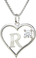 Silver Sterling Necklace Initial Letter A-Z Birthstone for Women – Personalized Custom Jewelry Pendant with Heart Design Customized Dainty Charm for Wife Girlfriend Mom – 18" Box Chain