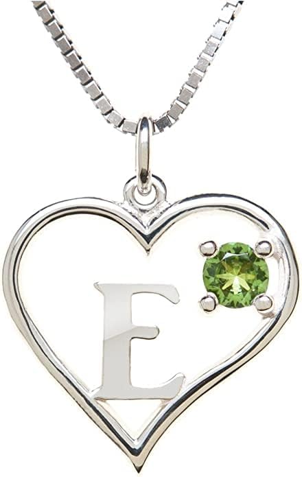 Silver Sterling Necklace Initial Letter A-Z Birthstone for Women – Personalized Custom Jewelry Pendant with Heart Design Customized Dainty Charm for Wife Girlfriend Mom – 18" Box Chain