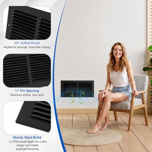 14x6 Black Steel Return Air Grille, Fits 14"W x 6"H Duct Opening - Image 6