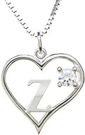 Silver Sterling Necklace Initial Letter A-Z Birthstone for Women – Personalized Custom Jewelry Pendant with Heart Design Customized Dainty Charm for Wife Girlfriend Mom – 18" Box Chain