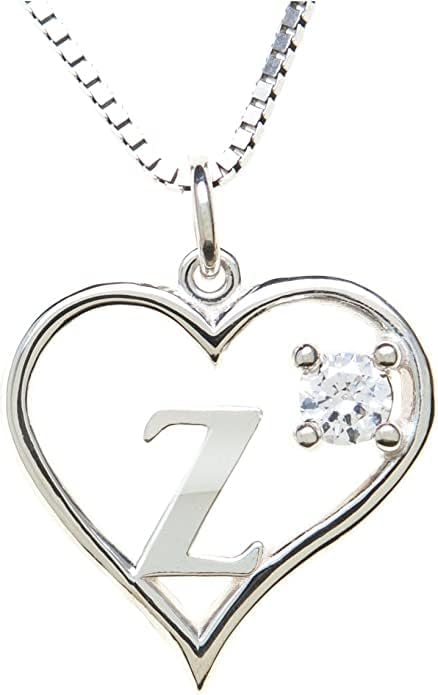 Silver Sterling Necklace Initial Letter A-Z Birthstone for Women – Personalized Custom Jewelry Pendant with Heart Design Customized Dainty Charm for Wife Girlfriend Mom – 18" Box Chain