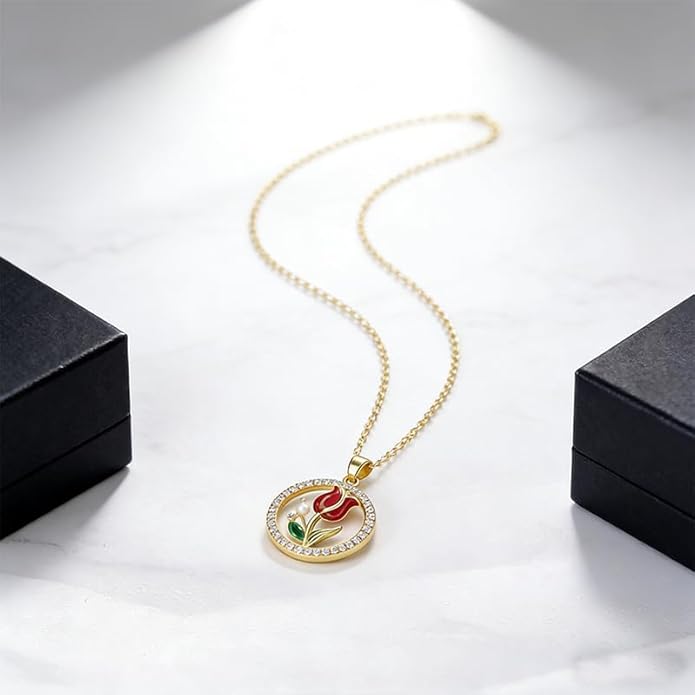 ONLYJUMP Rose Alloy Necklace for Women Heart Pendant Copper Zircon Light Luxury Fashion Jewelry Dainty Romantic Statement Necklace for Daily Wear Ideal Valentine's Day Anniversary Birthday Gift