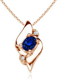 Angara Natural Blue Sapphire Pendant for Women | Shell Style Oval Sapphire and Diamond Pendant in 14K Solid Gold/Silver/Platinum With 18" Chain | September Birthday, Gemstone Jewelry Gift