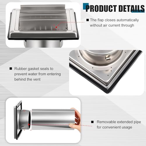 Glooglitter 4'' Dryer Vent Cover Outside Wall Stainless Steel Dryer Vent Cover - Image 4