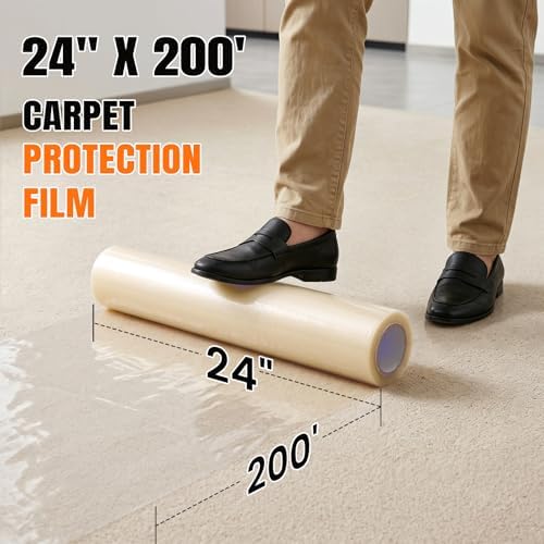 Pack of 2 Rolls 3mil Carpet Protection Film 24" x 200', self-Adhesive Plastic - Image 2