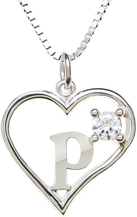 Silver Sterling Necklace Initial Letter A-Z Birthstone for Women – Personalized Custom Jewelry Pendant with Heart Design Customized Dainty Charm for Wife Girlfriend Mom – 18" Box Chain