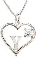 Silver Sterling Necklace Initial Letter A-Z Birthstone for Women – Personalized Custom Jewelry Pendant with Heart Design Customized Dainty Charm for Wife Girlfriend Mom – 18" Box Chain